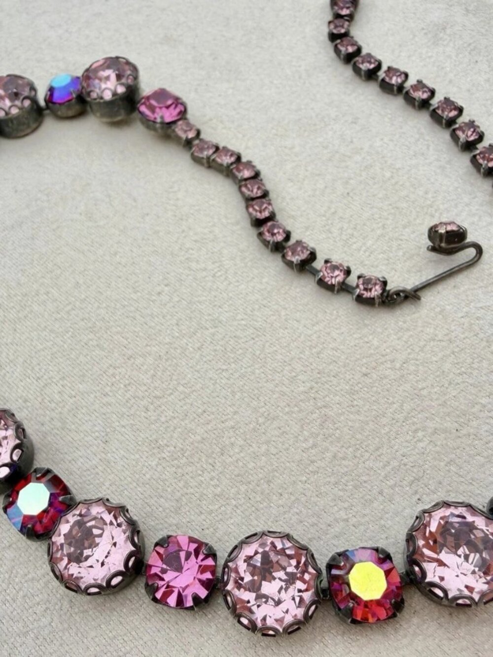 Vintage Regency Signed Pink & AB Rhinestone Necklace 1950s
